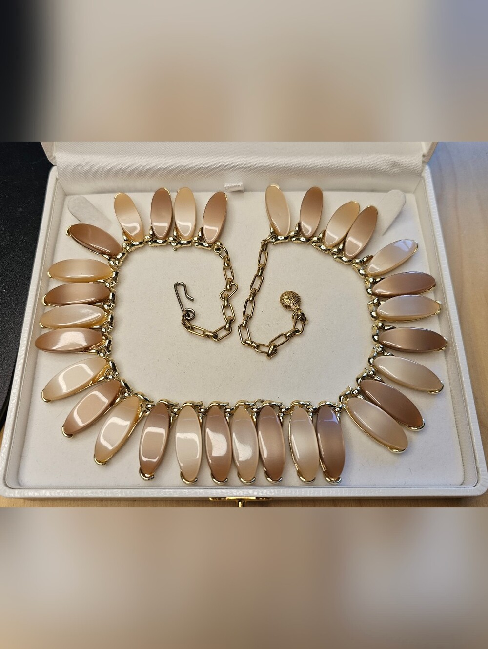 Gold Chain Necklace with Nude Beige Thermoset Petal Accents